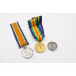 WW1 Medal Pair w / .925 STERLING SILVER War Badge, Original Ribbons Etc