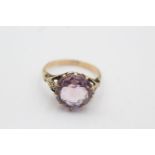 9ct gold round cut amethyst claw set ring (3.5g) Size P