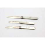 3 x Antique Hallmarked .925 STERLING SILVER Fruit Knives w/ MOP Handles (58g)