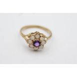 9ct gold opal framed amethyst floral set ring (2.2g) size R