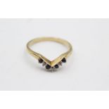 9ct gold sapphire & diamond wishbone ring (1.8g) Size O