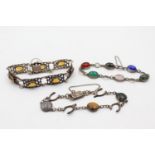 3 X Vintage Silver Gemstone Bracelets (38g)