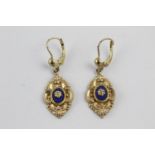 9ct gold lapis lazuli ornate drop earrings (3g)