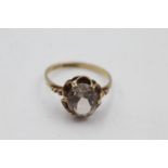 9ct gold smoky quartz granulated shoulder detail cocktail ring (2.5g size Q)