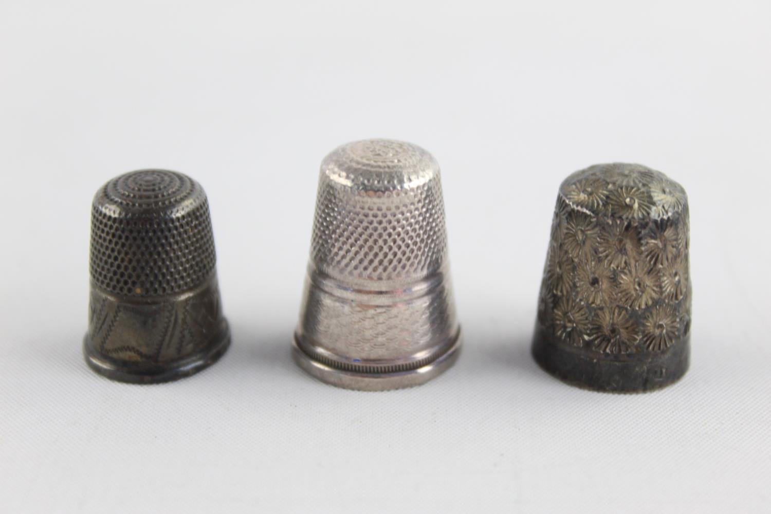 4 x Antique / Vintage Hallmarked .925 STERLING SILVER Thimbles & Part Buckle 29g - Image 2 of 7