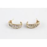 9ct gold diamond stripe half hoop stud earrings (3g)