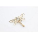 9ct gold aquamarine & diamond dragonfly brooch (3.6g)