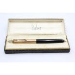 Vintage PARKER 51 Black FOUNTAIN PEN w/ Rolled Gold Cap WRITING Boxed