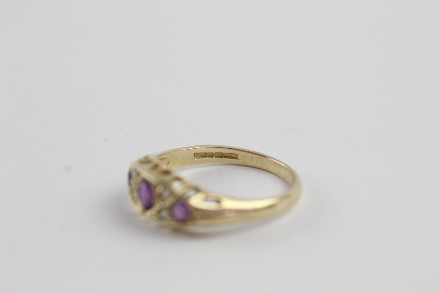 9ct gold amethyst & diamond gypsy ring (2.3g) size N - Image 6 of 7