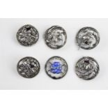 6 x Antique / Vintage Hallmarked .925 STERLING SILVER Buttons Inc Enamel (19g)
