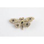 9ct gold sapphire & clear gemstone butterfly brooch (3.2g)