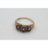 9ct gold amethyst trilogy gypsy set ring (1.9g) size N