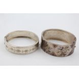 2 X Silver Antique Ornately Etched Bangles (47g)