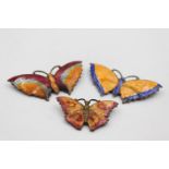 3 X Antique Enamel Butterfly Brooches (37g)