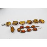 3 X Sterling Silver Amber Statement Jewellery (86g)