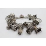 Vintage Silver Loaded Charm Bracelet With Opening Charms (72g)