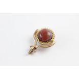 9ct gold red tigers eye & agate spinner fob (6.4g)