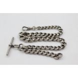 Antique Silver Watch Chain With T-Bar & Dog Clip (90g)