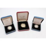 3 x ROYAL MINT .925 STERLING SILVER Proof Coins Inc One Pound, 1995, 1996 (31g)