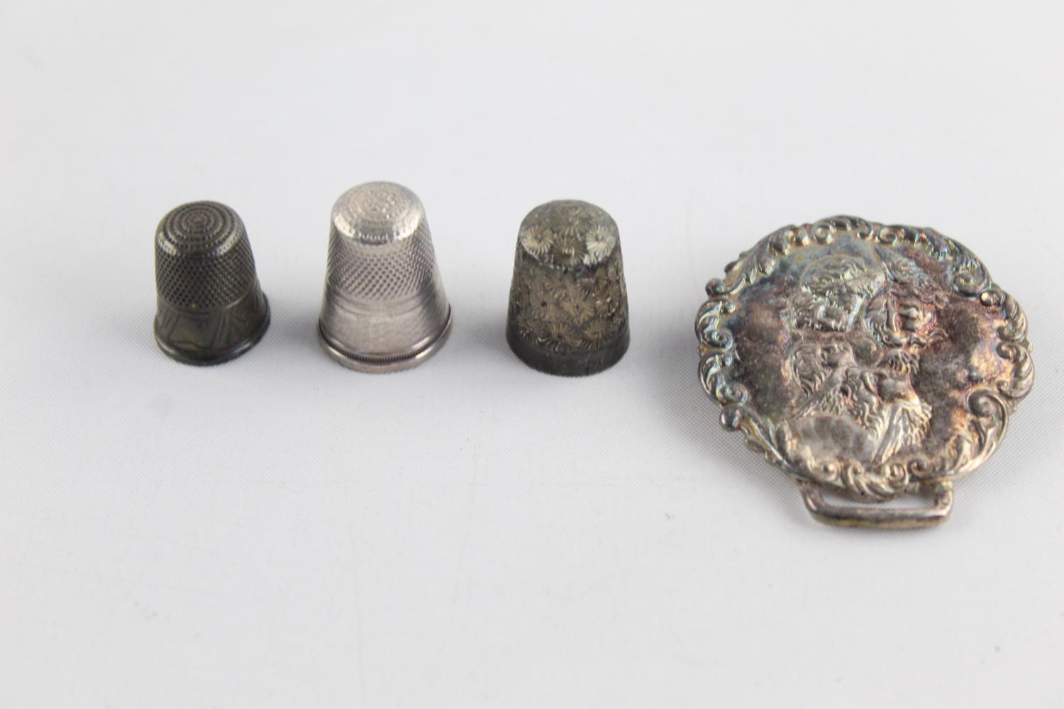 4 x Antique / Vintage Hallmarked .925 STERLING SILVER Thimbles & Part Buckle 29g