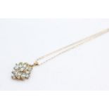 9ct gold aquamarine & diamond floral pendant necklace (3.3g)