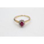 9ct gold diamond & ruby halo ring (2.1g) size P