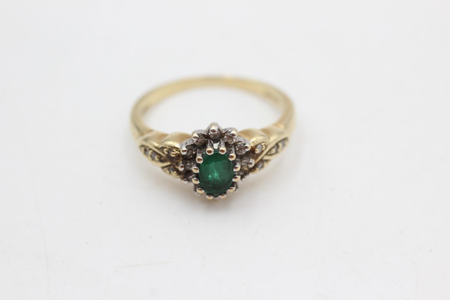 9ct gold vintage emerald & diamond dress ring (3.4g) sizer Q