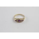 9ct gold amethyst & diamond gypsy ring (2.3g) size N