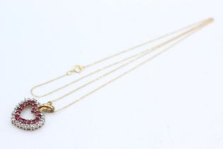 9ct gold ruby & diamond heart pendant necklace (4.3g)