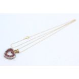 9ct gold ruby & diamond heart pendant necklace (4.3g)