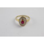 18ct gold ruby & diamond halo ring (2.5g) size N