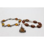3 X Sterling Silver Amber Jewellery (44g)
