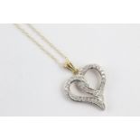 9ct gold diamond heart pendant necklace (2.3g)