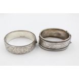 2 X Sterling Silver Antique Ornately Etched Bangles (69g)