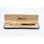 Vintage PARKER 61 Burgundy FOUNTAIN PEN w/ Rolled Gold Cap WRITING Boxed