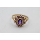 9ct gold amethyst ornate halo dress ring (2.9g) size Q