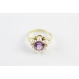 14ct gold amethyst & pearl halo dress ring (3.3g) size R
