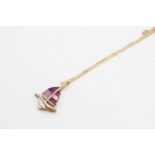 9ct gold garnet & diamond boat pendant necklace (2.2g)