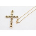 9ct gold sapphire cross pendant necklace (5.2g)