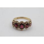 9ct gold garnet five stone gypsy set ring (3.7g) size N