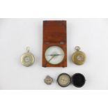 5 x Antique / Vintage COMPASSES Inc Leather, Wood, Steel Etc