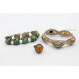 3 X Vintage Silver Filigree & Enamel Jewellery Including Peking Glass & Gemstone (81g)