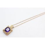 9ct gold amethyst & diamond pendant necklace (6.1g)