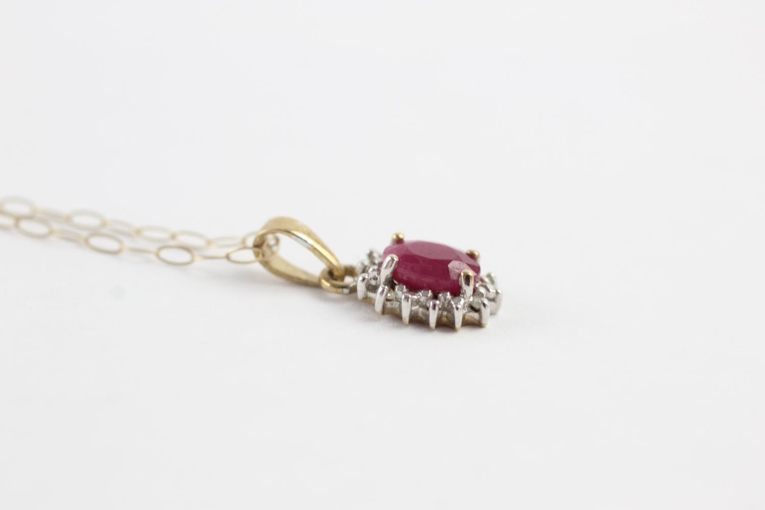 9ct gold ruby & diamond pendant necklace (1g) - Image 3 of 5