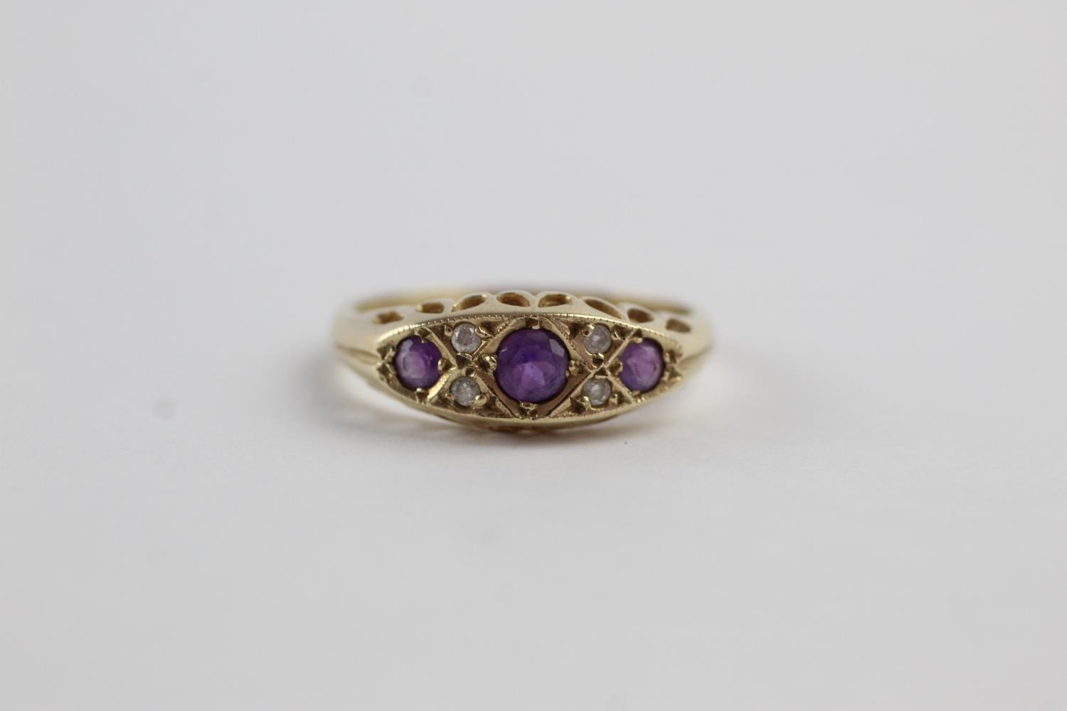 9ct gold amethyst & diamond gypsy ring (2.3g) size N - Image 2 of 7