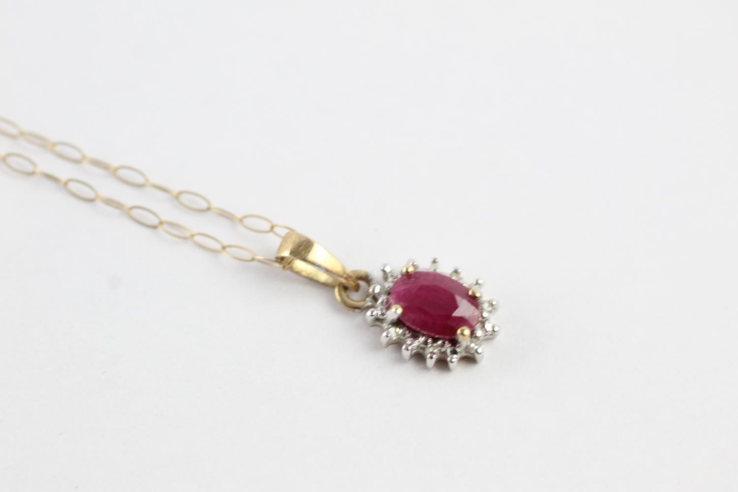 9ct gold ruby & diamond pendant necklace (1g) - Image 2 of 5