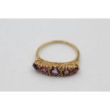 9ct gold amethyst five stone gypsy set ring (2.8g) size P