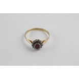 9ct gold diamond & ruby halo ring (1.6g) size Q