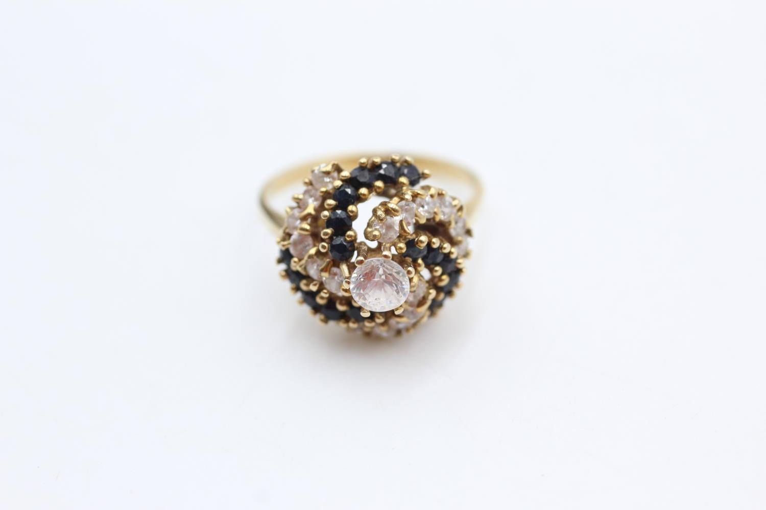 14ct gold clear gemstone & sapphire dress ring (4.1g) size M