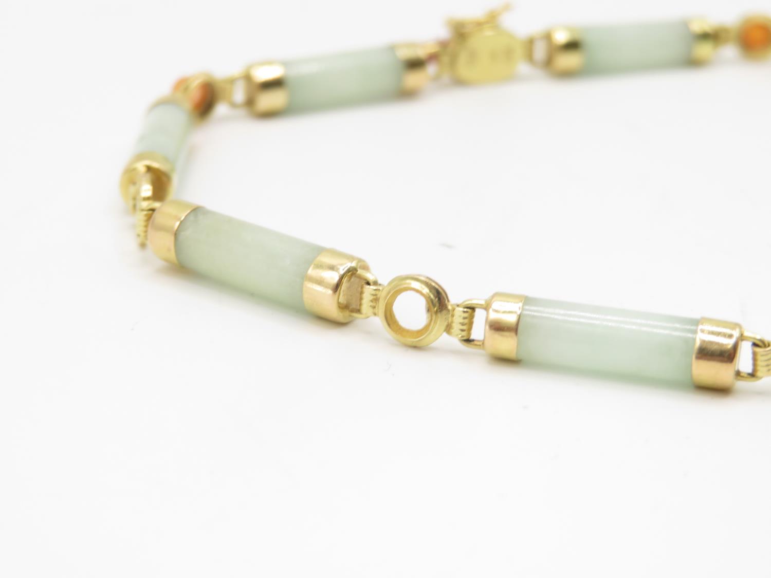14ct gold and jadeite bracelet 20cm long 7.6g - Bild 4 aus 4